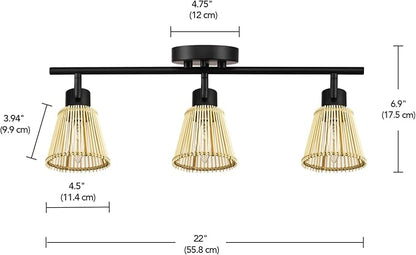 Globe Electric 3-Light Track Lighting Kit, Matte Black, Bamboo Shades, 3 Bulb Kitchen Light, E12 Socket