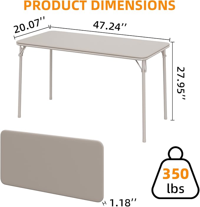 IDEALHOUSE Folding Table, Portable Folding Card Rectangle Table with Sturdy Metal Frame, PU Leather Upholstered Foldable Table, for Dining Room, Living Room, Office, Camping, Brige