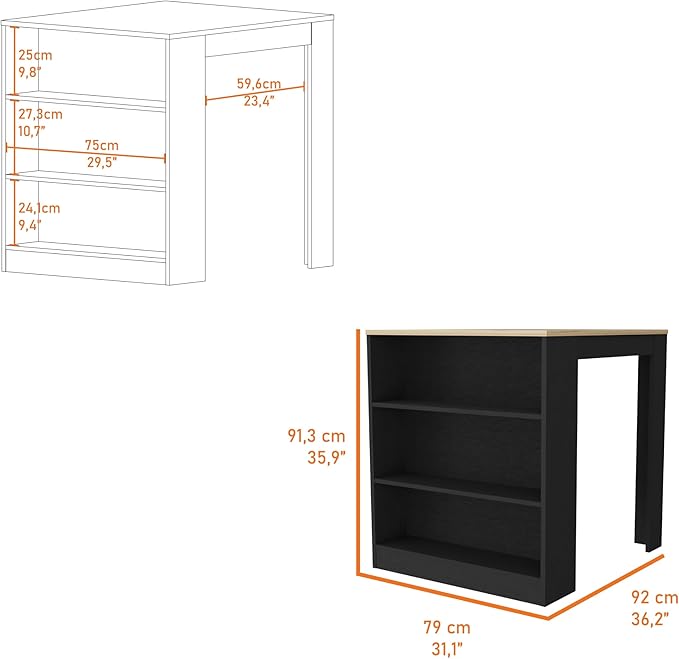 GOWE Alameda Kitchen Island, Three Drawers Concealed