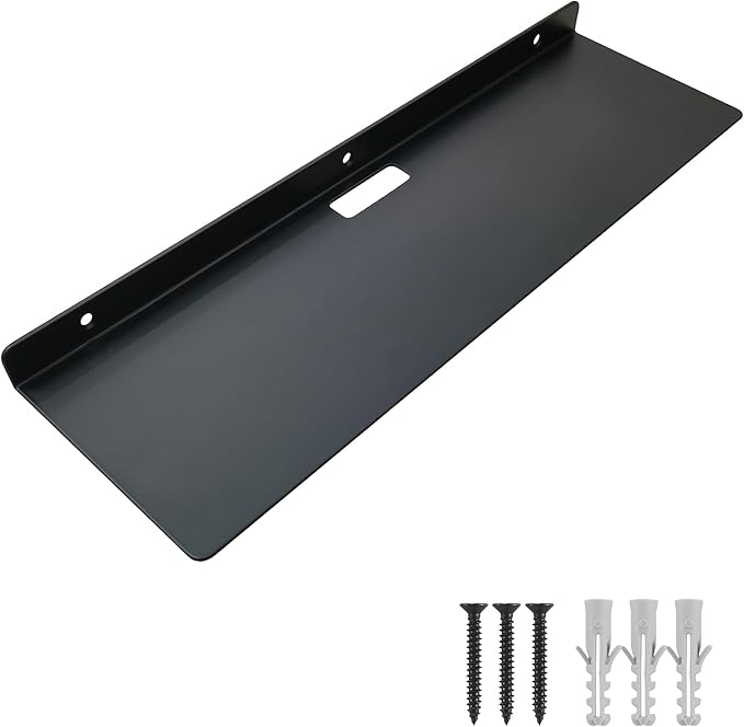 20 Inch Black Floating Wall Shelves, Wall-Mounted Small Storage Shelf for Bathroom, Living Room, Bedroom, Kitchen, Outdoor Balcony & Terrace - Space-Saving Decor