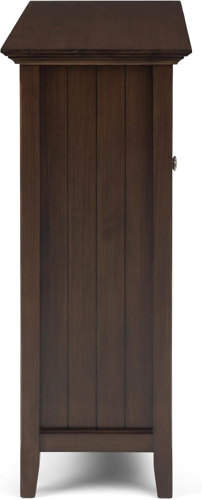 SIMPLIHOME Acadian Storage Cabinet - 39 inch Wide Solid Wood 4-Shelf Display Cabinet in Natural Aged Brown, Transitional Cupboard for Living Room or Dining Room with Glass Doors and Adjustable Shelves