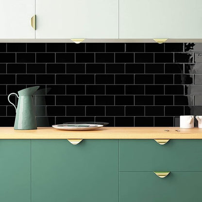 STICKGOO 10-Sheet Backsplash Peel and Stick Subway Tile, Black Self Adhesive Vinyl Wall Tiles, Stick on Backsplash for Kitchen and Bathroom(Thicker Design)