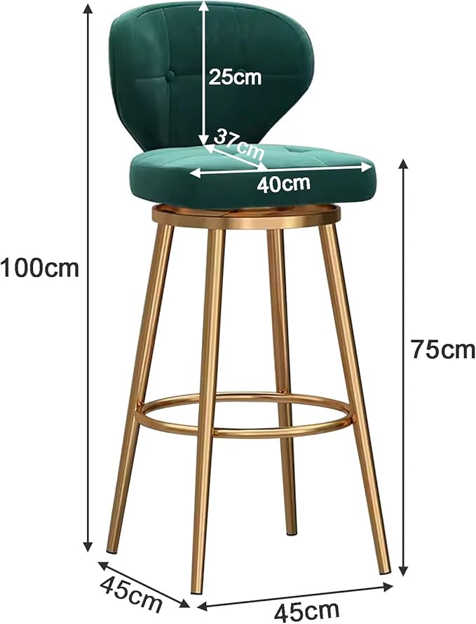 Counter Height stools Set of 2, 360° s with Back and Footrest, Thickened Upholstered Cushion, Tall Chairs for Kitchen Island, Dining Room, Home, Cafe,Green-Sitting Height 75cm