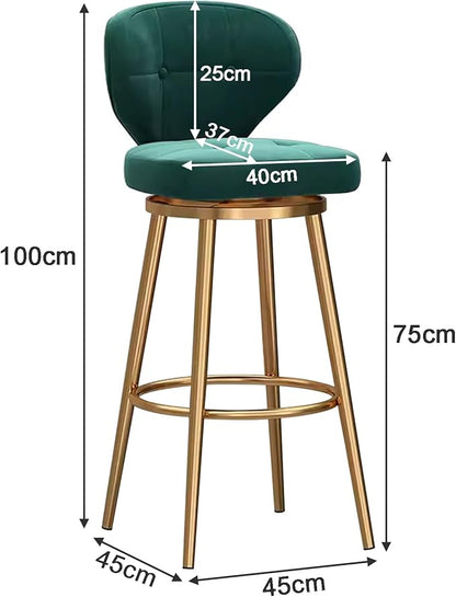 Counter Height stools Set of 2, 360° s with Back and Footrest, Thickened Upholstered Cushion, Tall Chairs for Kitchen Island, Dining Room, Home, Cafe,Green-Sitting Height 75cm
