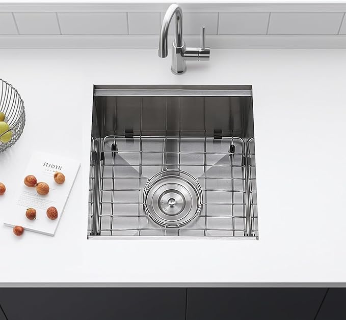 KINGO HOME 15x15 Inch Stainless Steel Small Undermount Bar Sink, Prep Sink Workstation Drop In RV Sinks 16 Gauge Ledge Kitchen Single Bowl Wet Bar with Accessories