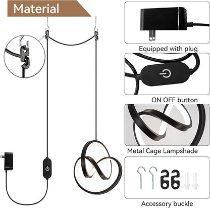 3000~6000K Plug in Pendant Light Fixtures, Touch Switch Hanging Lamp Plug in Modern Pendant Lamp, Black Hanging Light for Kitchen Island, Bedroom, Dining Room, Living Room,1 Pack