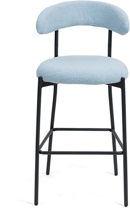 26'' Counter Height bar stools Teddy Fabric Cover Kitchen Island Counter Stool with Black Powder Coating Base and footrest