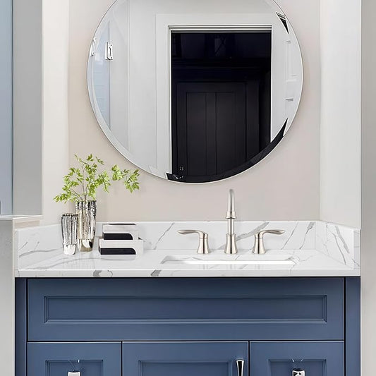 36 in.W x 22 in.D Quartz Calacatta River Vanity Top,with Undermount Right Offset Sink Vanity Top,with Two Sidesplash & One Backsplash,8 Inch Faucet Hole Spread Bathroom Vanity Sink Countertop