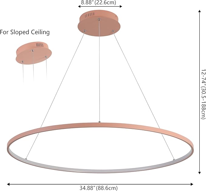 JONATHAN Y 35" Matte Pink Modern Integrated LED Pendant Light, Dimmable Round Hoop Chandelier for Kitchen Island, Dining Room, Adjustable Height Metal Hanging Light (JYL7220B)