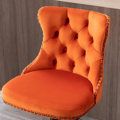 Premium Velvet Upholstered Swivel Bar Stool with Adjustable Height and Tufted Backrest for Kitchen Island, Home Bar, and Dining Space (Orange + Velvet + Foam)