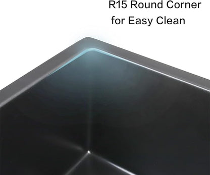Black Bar Sink Undermount,16 X 18 inch Small Composite Bar Sink,Granite Kitchen & Bar Sinks (Black, 16" X 18")