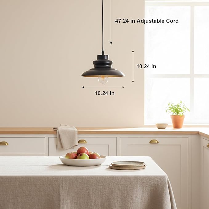 Pendant Light Fixture, Hanging Light for Kitchen Island Dining Room Bedroom Foyer, E26 Base Metal 1-Light Ceiling Lamp