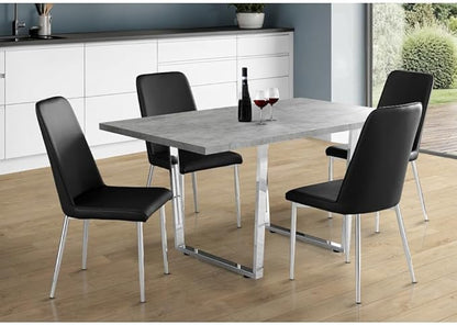 Rectangular Dining Table with Grey Laminate Top and Chrome Metal Legs for Kitchen or Dining Room