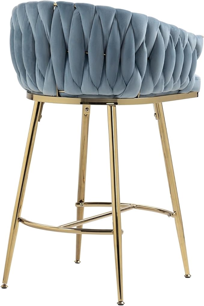 26'' Counter Height bar stools Set of 2 Kitchen Island Counter bar Stool with Hand- Wave Back, Golden Chromed Base and footrest,for Living Room