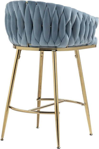 26'' Counter Height bar stools Set of 2 Kitchen Island Counter bar Stool with Hand- Wave Back, Golden Chromed Base and footrest,for Living Room
