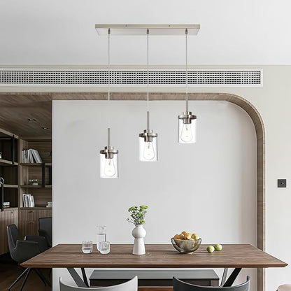 Pendant Lights Fixtures with Clear Glass Shade Brushed Nickel Island Light fixtures 3-Lights Hanging Lighting for Kitchen Island Dining Room