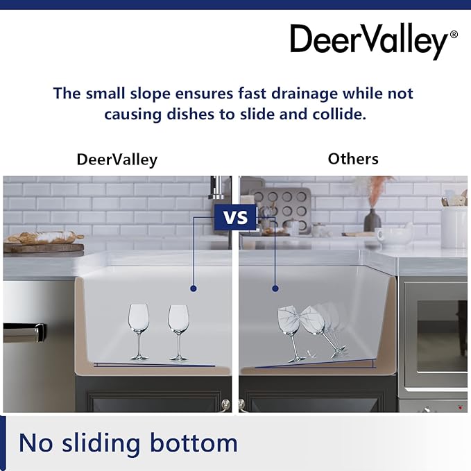 DeerValley Fireclay Farmhouse Kitchen Sink 30 Inch, White Single Bowl Farm Sink, Grove Arch Edge Curved Apron Front Farm Sinks with Bottom Grid & Strainer