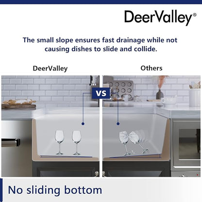 DeerValley Fireclay Farmhouse Kitchen Sink 30 Inch, White Single Bowl Farm Sink, Grove Arch Edge Curved Apron Front Farm Sinks with Bottom Grid & Strainer