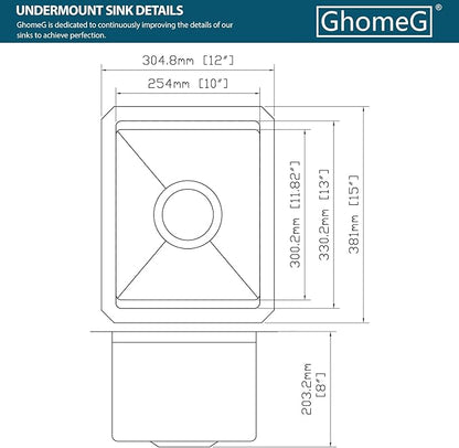 Undermount Bar Sink 12x15 Inch Kitchen Sink Single Bowl Workstation 16 Gauge Stainless Steel 8 In Deep Small Bar Sinks with Practical Accessories