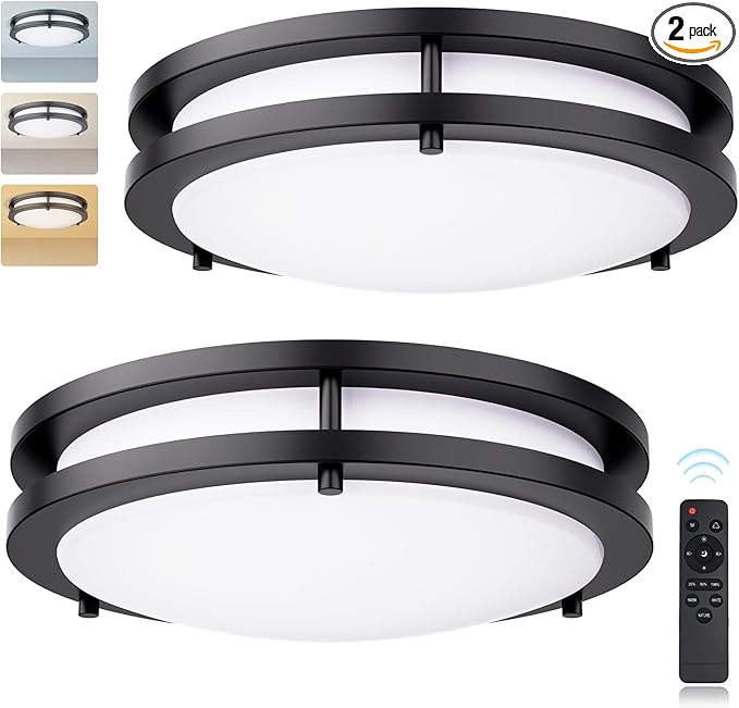 Kalium LED Ceiling Light with Remote 2 Pack 16 Inch Flush Mount Ceiling Light Fixture,32W 3000K-6000K Adjustable Color Temperature,Dimmable Lighting Fixtures for Kitchen Bedroom Hardwired Installation