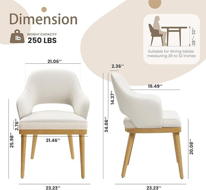 MALOL Wooden Dining Chairs Set of 2, Modern Fabric Upholstered Dining Room Chair, Kitchen Side Chairs, Farmhouse Dinner Chair with Open Back for Kitchen, Beige
