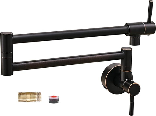 Fransiton Pot Filler, Oil-Rubbed Bronze Pot Filler Faucet Wall Mount, Brass Folding Stretchable with Double Joint Swing Arm Single Hole Two Handles Over Stove Kitchen Restaurant
