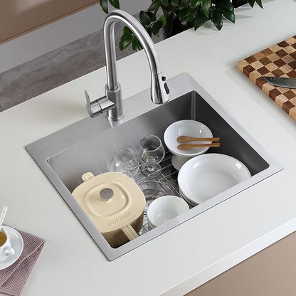 21 inch Kitchen Sink Drop in, 18 Gauge Stainless Steel Brushed Single Bowl Topmount Kitchen Sink with 1 Faucet Hole,D21" x W18" x H9"