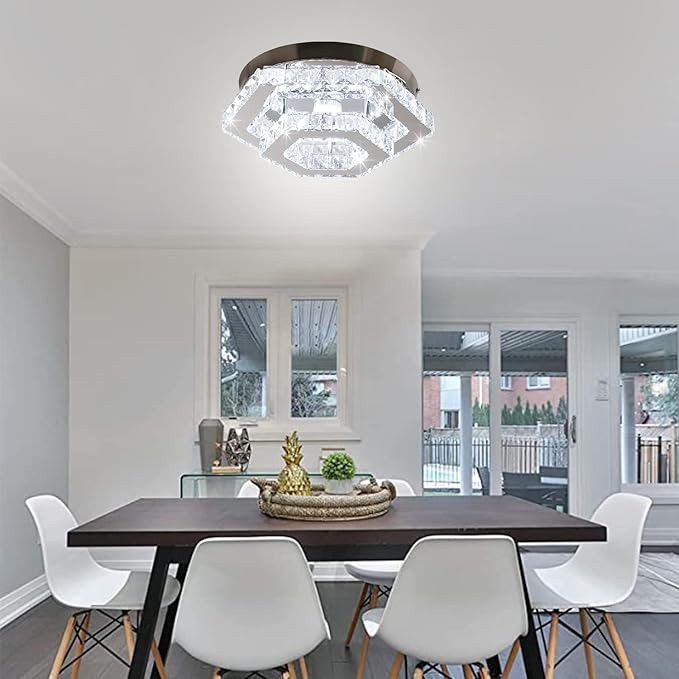 CXGLEAMING Modern LED Chandelier Flush Mount Ceiling Light Fixture Crystal Chandeliers for Living Room Bedroom Dining Kitchen (6500K Cool White)