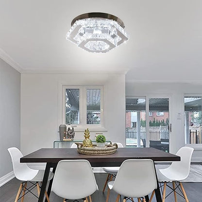 CXGLEAMING Modern LED Chandelier Flush Mount Ceiling Light Fixture Crystal Chandeliers for Living Room Bedroom Dining Kitchen (6500K Cool White)