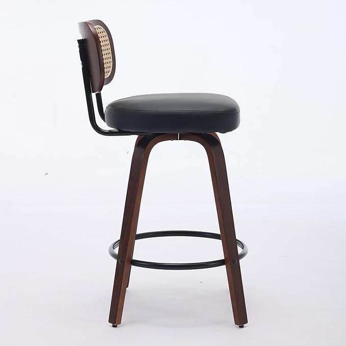 Modern Dining Chairs,Set of 3,26 inch Rattan Counter Height Stools,Ergonomic Supportive,Sturdy Upholstered Seat,Walnut Craftsmanship Swivel for Kitchen Island Natural Simple Stylish Design,Black-PULea