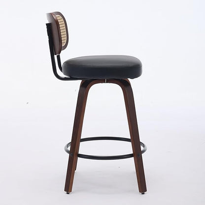 Modern Dining Chairs, Mid-Century Upholstered Kitchen Table and Chairs for Dining Room, Sturdy Stable Swivel Side Chairs with Easy Assembly for Kitchen Island, Bar, Counter or Living Room,Black-PU-2pc