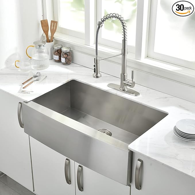 33 Inch Farmhouse Sink Stainless Steel -VOKIM 33x22 Inch Apron Front Kitchen Sink 16 Gauge 304 Stainless Steel Single Bowl Farm Sink
