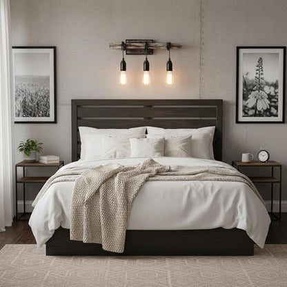 3 Lights Vintage Wall Sconce, Farmhouse Industrial Bare Bulb Wire Wrapped Wood Beam Linear Bathroom Vanity Light