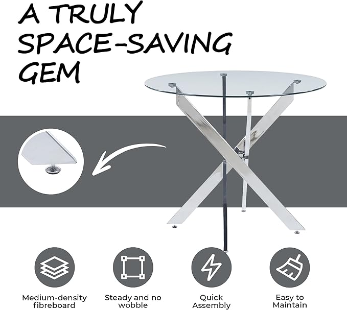 Round Glass Dining Table 35.4'' Inch Modern Round Kitchen Table with Metal Legs Durable Stylish Dinner Table for Dining Room Kitchen