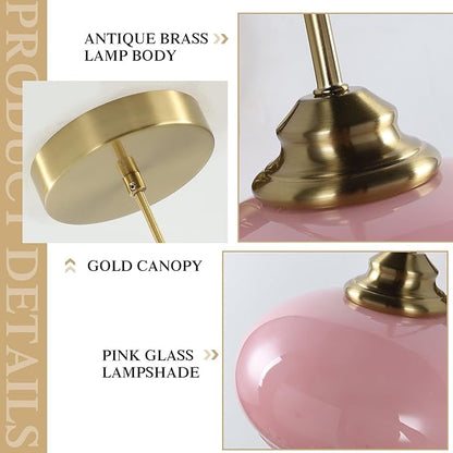 KCO Lighting Retro Pink Kitchen Pendant Light Mid Century Gold Hanging Light Vintage Dome Glass Pendant Light Small Globe Hanging Lights