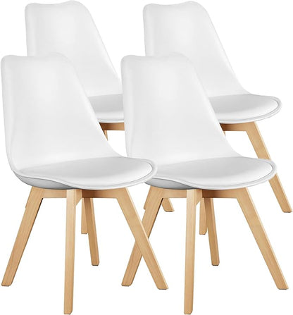 OLIXIS Modern Dining Chairs Set of 4, Mid Century Accent Chairs with Wood Legs, PU Leather Upholstered Kitchen Chairs for Living Room, Bedroom, Outdoor Lounge, White
