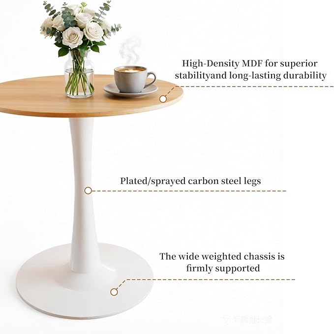 24" Small Round Dining Table for 2 – Durable & Well-Made Tulip Table with Sturdy Metal Frame, Compact 2-Seater Kitchen or Dining Room Table for Small Spaces, Apartments, Café, Restaurant, Office