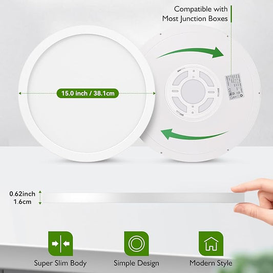 15 Inch Large LED Flush Mount Ceiling Light Fixture, 30W 4000Lm Dimmable Modern Recessed Ceiling Lamp, 5000K Daylight White Super Slim Low Profile Ceiling Light for Kitchen Bedroom Hallway, 4-Pack