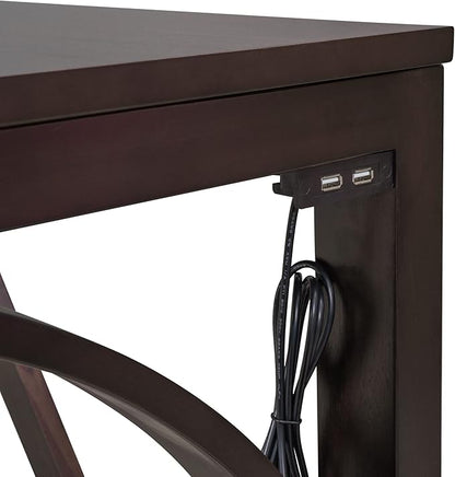 VilroCaz Farmhouse 3-Piece Counter Height Dining Table Set with USB Port and 2 Upholstered Stools, Rustic Dining Set Bar Set for Dining Room Kitchen (Espresso-R)
