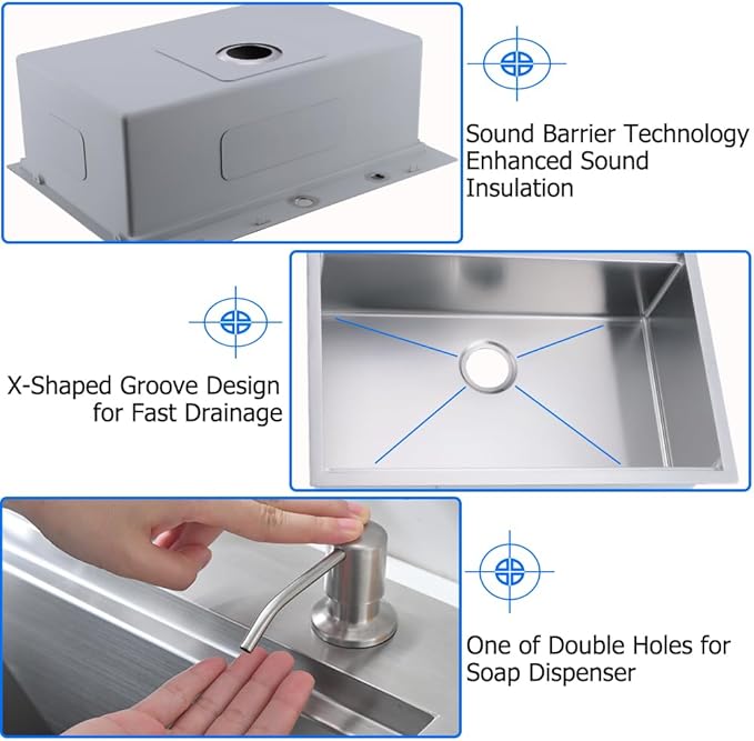33x19 Drop In Kitchen Sink Workstation 16 Gauge Stainless Steel Single Bowl Kitchen Sink 33 Inch Topmount Over Counter Handmade 10 inch Deep Basin