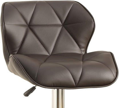 Modern Dining Chair Kitchen Island Stools Counter Height Adjustable Gas Lift Chrome Base Dining Chairs Upholstered Faux Leather Mid-Century Sturdy Stable Easy Assembly,Brown-Metal-Setof2