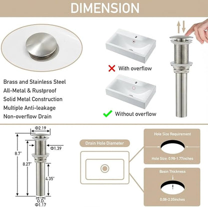 AVSIILE LED Bathroom Sink Faucet, Brushed Nickel Waterfall Single Hole Handle Vanity Faucets for Sinks 1 Hole with Metal Pop Up Drain and 2 Water Supply Lines, Side Handle