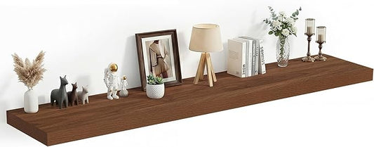 Heimlove 12 Inch Deep Floating Shelves, 72 x 12 inches Long Wall Shelf, Large Extra Display Shelf & Storage Shelf, Rustic Wood Wall Shelves for Fireplace Mantel, Walunt - 1Pack
