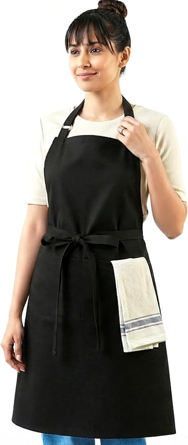 100% Cotton Kitchen Apron with 2 Pockets – Adjustable Chef Apron for Cooking Baking BBQ – Unisex Apron