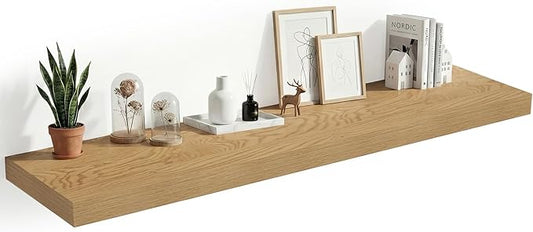 Heimlove 12 Inch Deep Floating Shelves, 48 x 12 inches Long Wall Shelf, Large Display Shelf & Storage Shelf, Rustic Wood Wall Shelves for Fireplace Mantel, Set of 1(Oak)