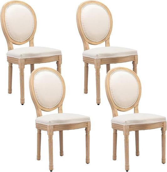Linen Wooden Dining Chair Set of 4, Upholstered Farmhouse Dining Chair with Solid Wood Frame, Kitchen & Dining Room Chairs for Living Room, Restaurant, Bedroom (Beige-Padded, Set of 4)