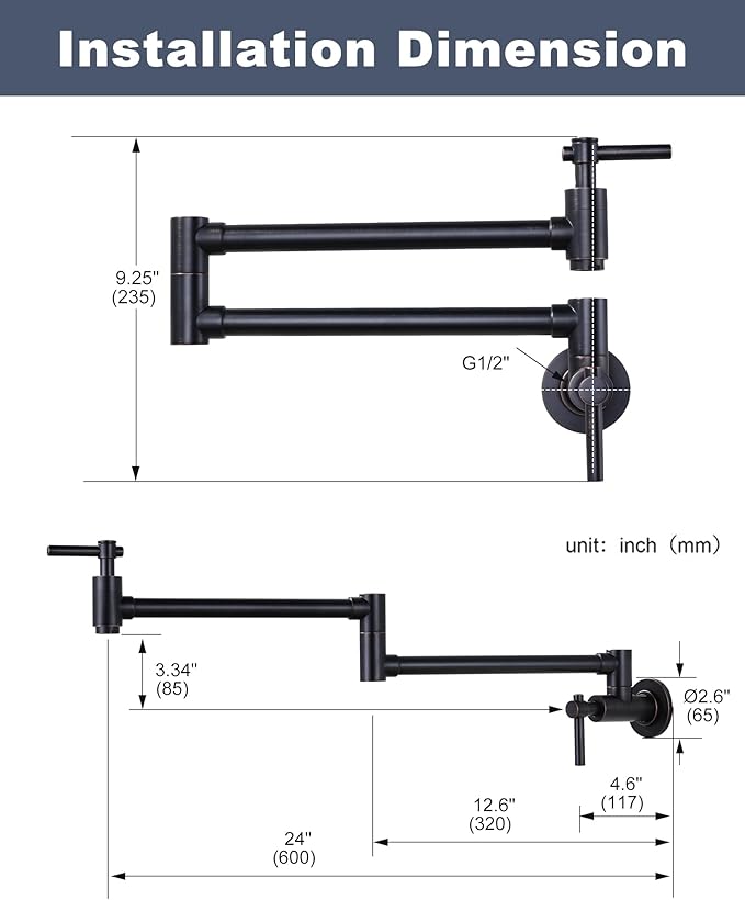 Pot Filler Faucet Wall Mount Brass Faucets Kitchen Double Handle Oil Rubbed Bronze Folding Kitchen Faucet Stretchable Double Joint Swing Arm Copper Single Hole Faucet