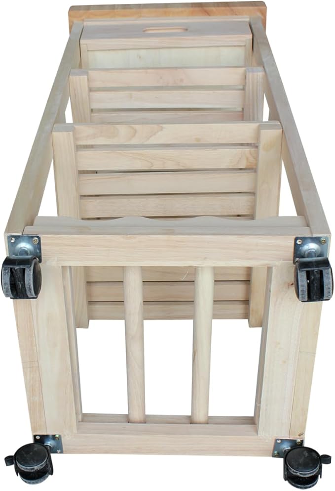 IC International Concepts, Kitchen Trolley, Solid Wood, Real Parawood, 15" W x 15" D x 33" H, 50 lbs/Shelf wt. Capacity, Easy Assembly, DIY, Paint or Stain Your Way, Unfinished
