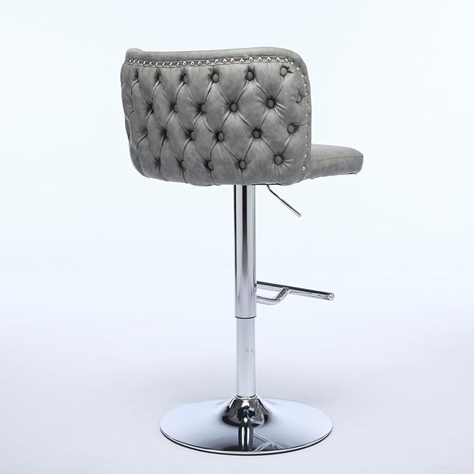 Furniture,Swivel Adjusatble Seat Height with Chrome Base, Modern PU Upholstered Bar Stools with The Whole Back Tufted, for Home Pub and Kitchen Island,Gray, Set of 2
