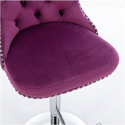 Swivel Velvet Barstools Adjusatble Seat Height from 25-33 Inch, Modern Upholstered Chrome Base Bar Stools with Backs Comfortable Tufted for Home Pub and Kitchen Island（Purple,Set of 2）